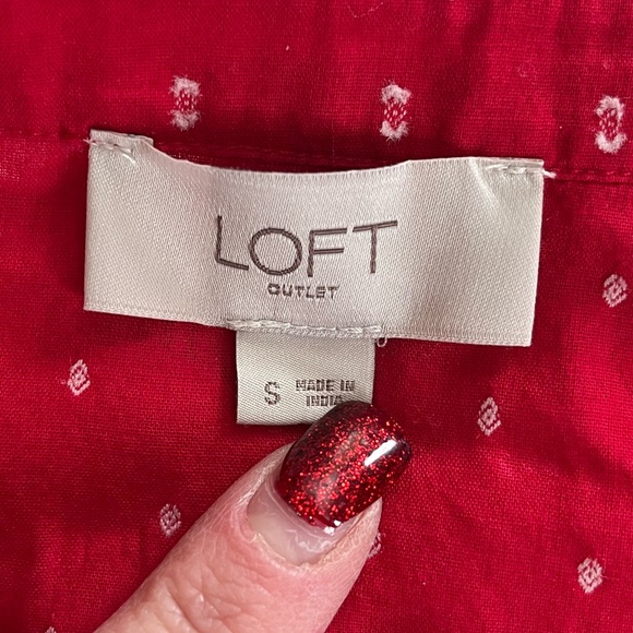 Loft Outlet Women's Red Puff Sleeve Top Cotton Blend Size Small - Picture 14 of 16